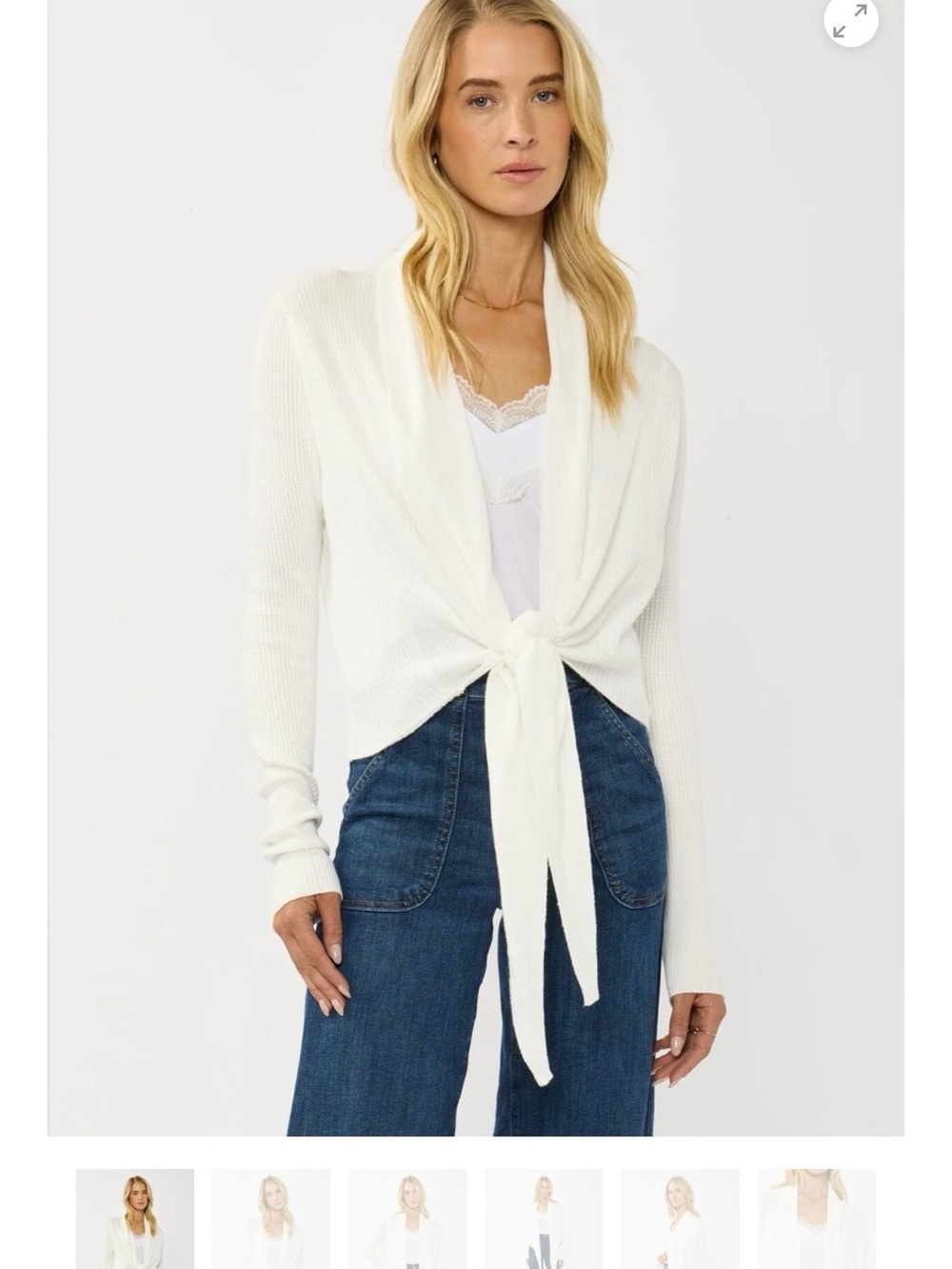 LoveStitch Willa Tie Front Waffle Knit Wrap Sweater Ivory Medium